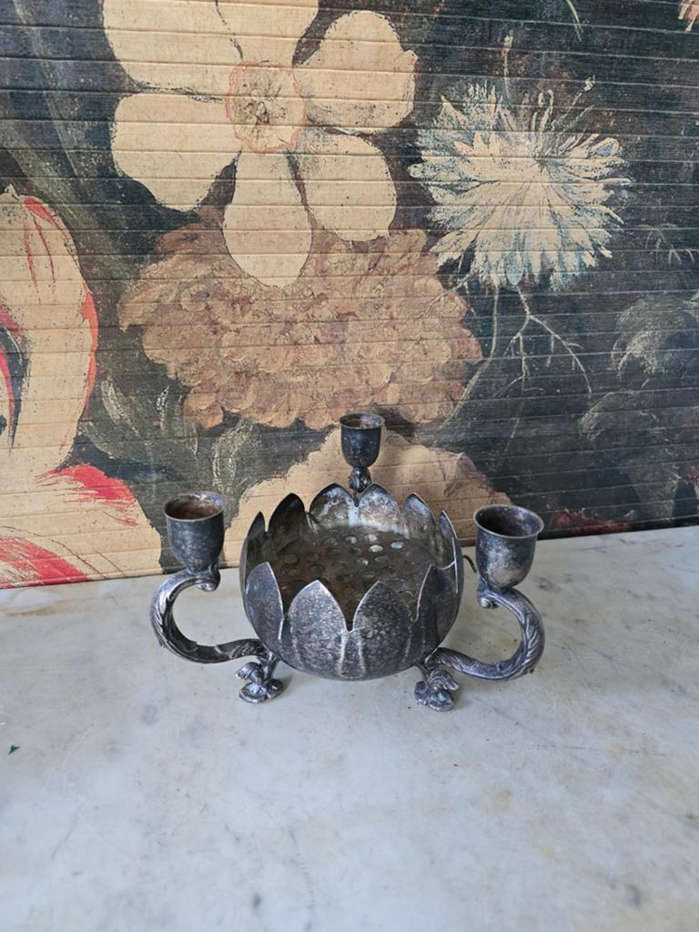 Verzilverde bloemensteker kaarsenstandaard lotus, Antiek en Kunst, Ophalen of Verzenden
