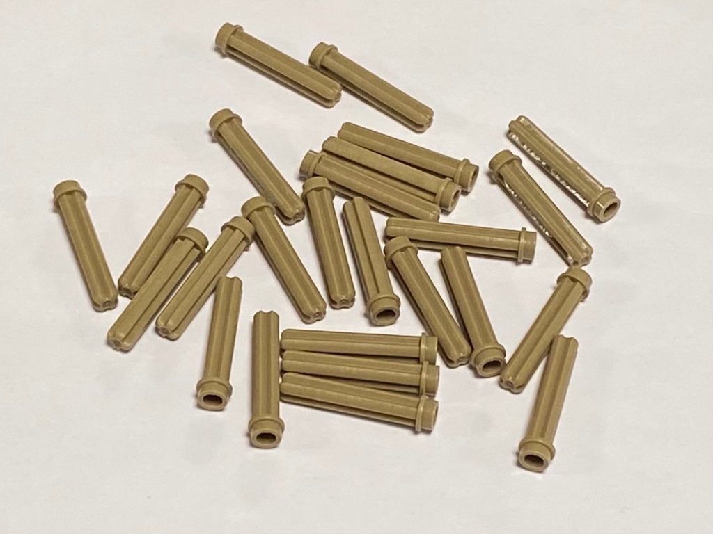 Partij 25x nieuwe donker beige Lego axle 3L met nophouder, Overige thema's, Lego, Nieuw, Ophalen of Verzenden
