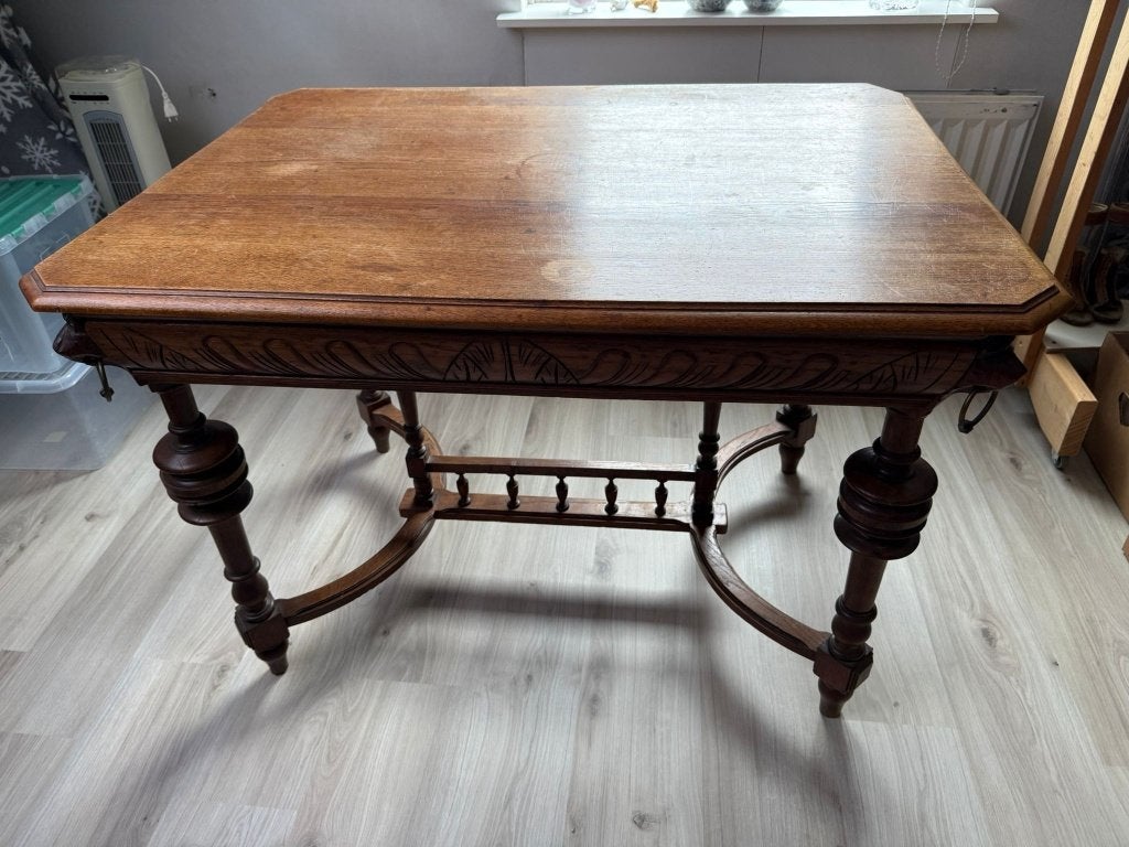 Antieke Eettafel + 4 stoelen leeuwenkop, Huis en Inrichting, Tafels | Eettafels, Ophalen, Gebruikt, 50 tot 100 cm, 150 tot 200 cm