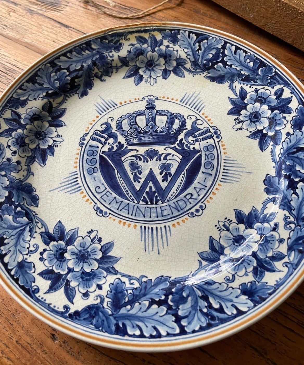 Delfts Blauw bord 1898-1923 Wilhelmina inhuldiging, Ophalen of Verzenden