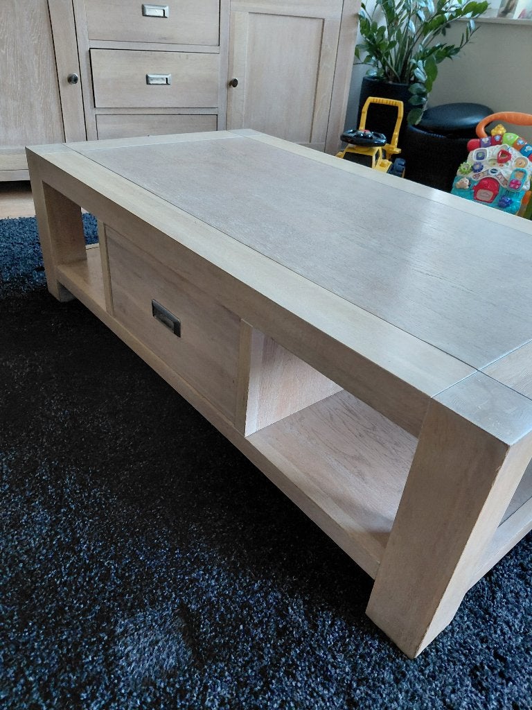Salontafel greywash, perfect onderhouden., Huis en Inrichting, Tafels | Salontafels, Ophalen, 100 tot 150 cm, Eikenhout, 50 tot 100 cm