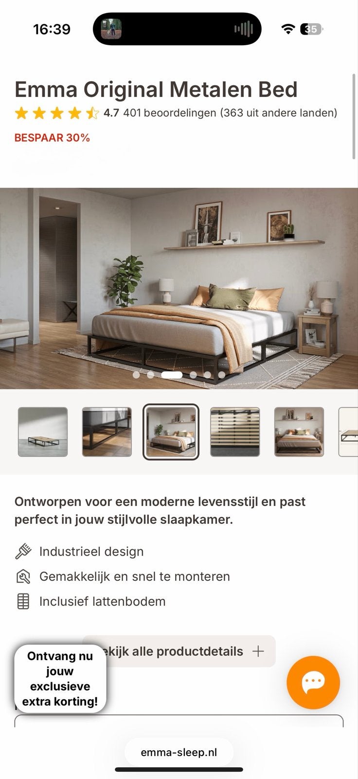 Emma Original Metalen Bed mét hoofdbord, Huis en Inrichting, Slaapkamer | Bedden, Ophalen, Gebruikt, Zwart, Tweepersoons