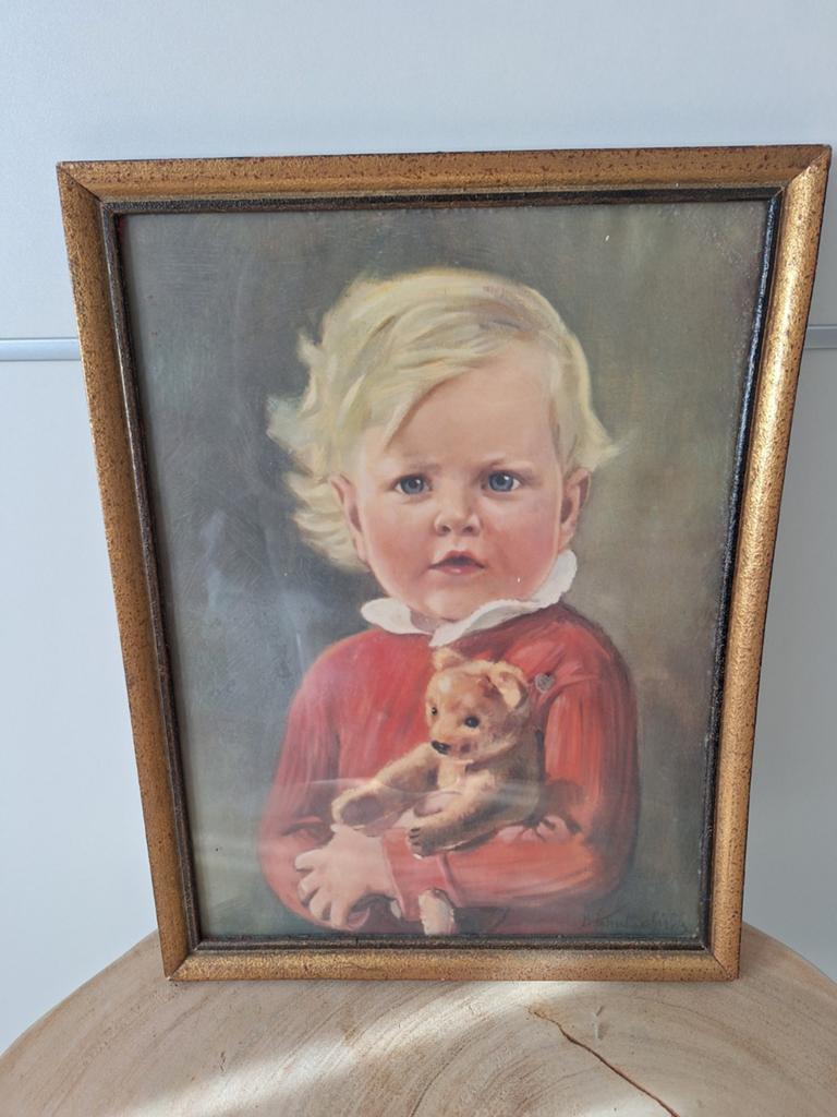 Prachtige schildering Kind met beer, Antiek en Kunst, Kunst | Schilderijen | Klassiek, Ophalen of Verzenden