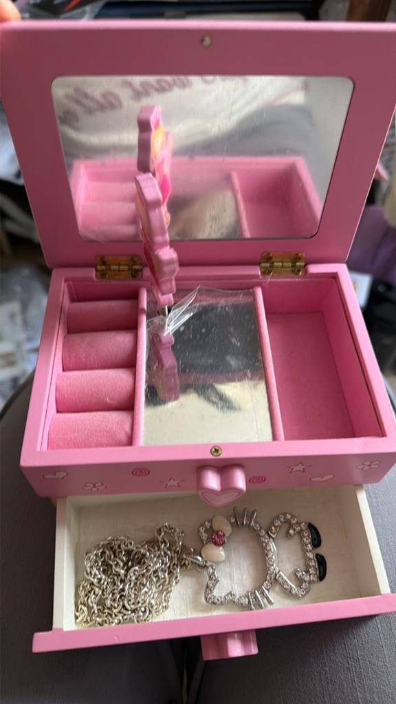 Princess juwelendoos sieradendoos box met muziek  spiegel, Ophalen of Verzenden, Nieuw, Roze