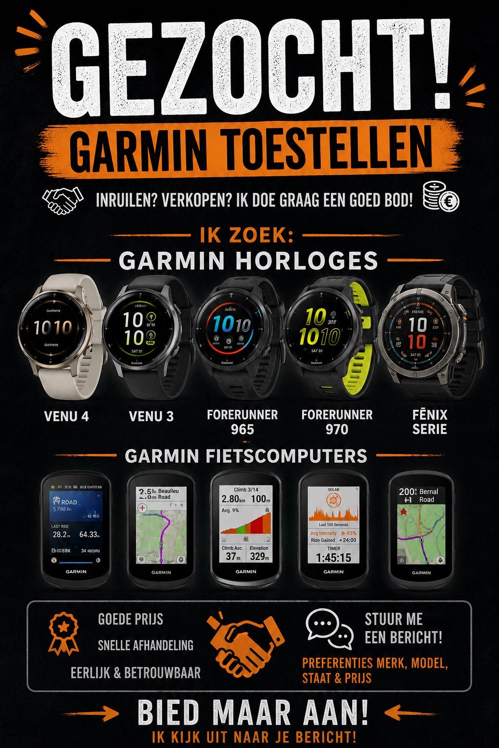 GARMIN TOESTELLEN GEZOCHT!, Ophalen of Verzenden, Nieuw, Overige materialen, Overige typen