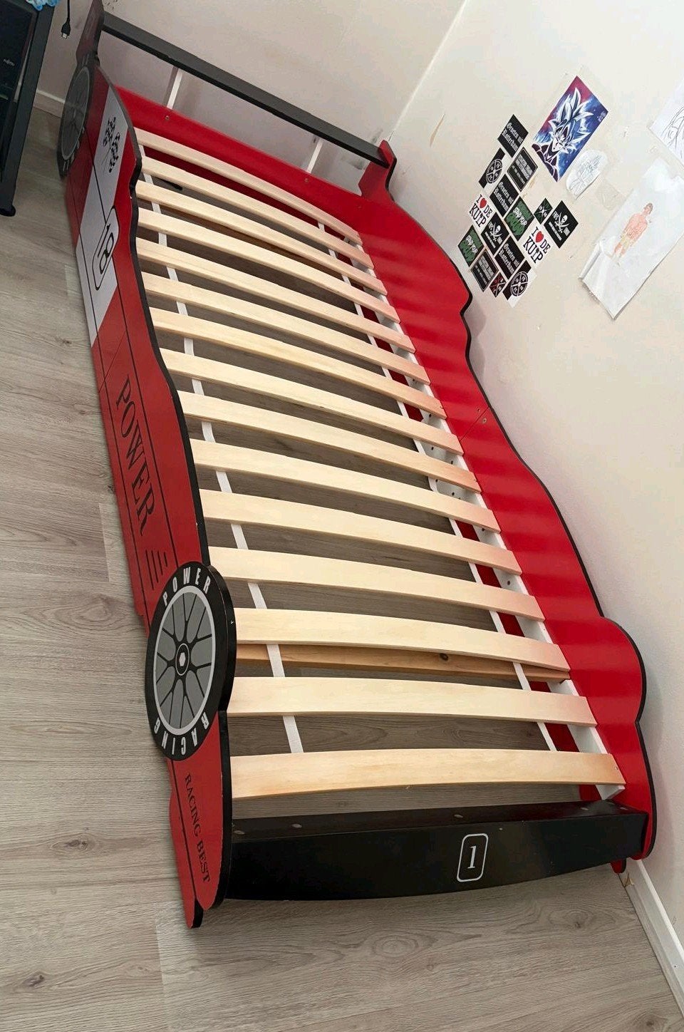 Kinderbed raceauto rood met lattenbodem, Gebruikt, 70 tot 85 cm, Ophalen of Verzenden, Lattenbodem