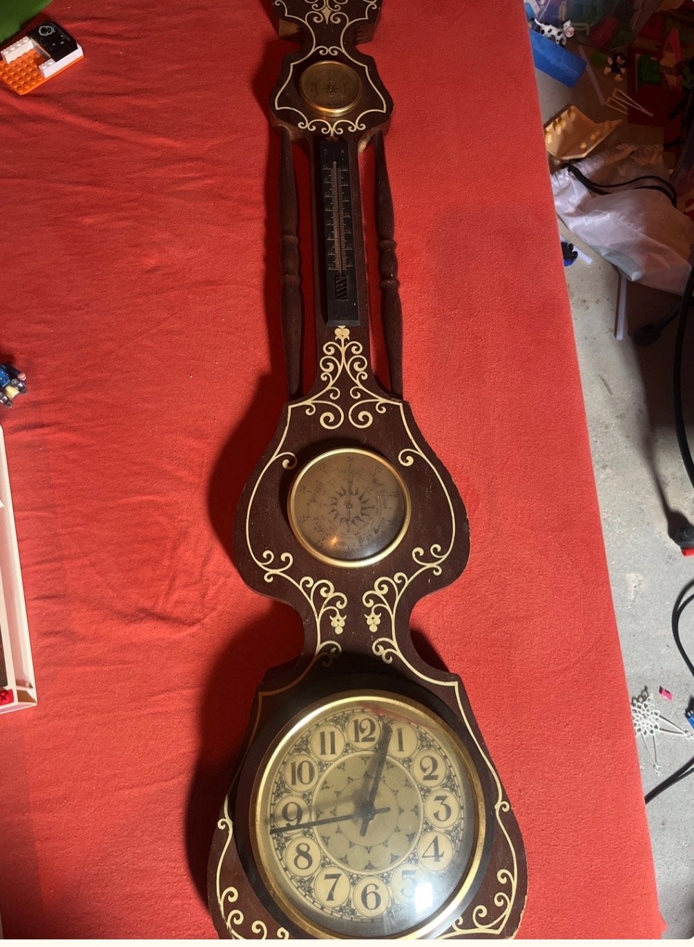 Vintage weerstation met klok, barometer en thermometer, Ophalen of Verzenden