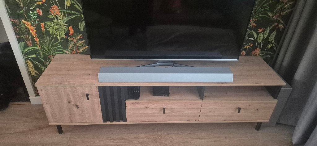 Modern TV-meubel Marcos Eiken Antraciet 165 cm, Ophalen, 150 tot 200 cm, Zo goed als nieuw, Minder dan 100 cm