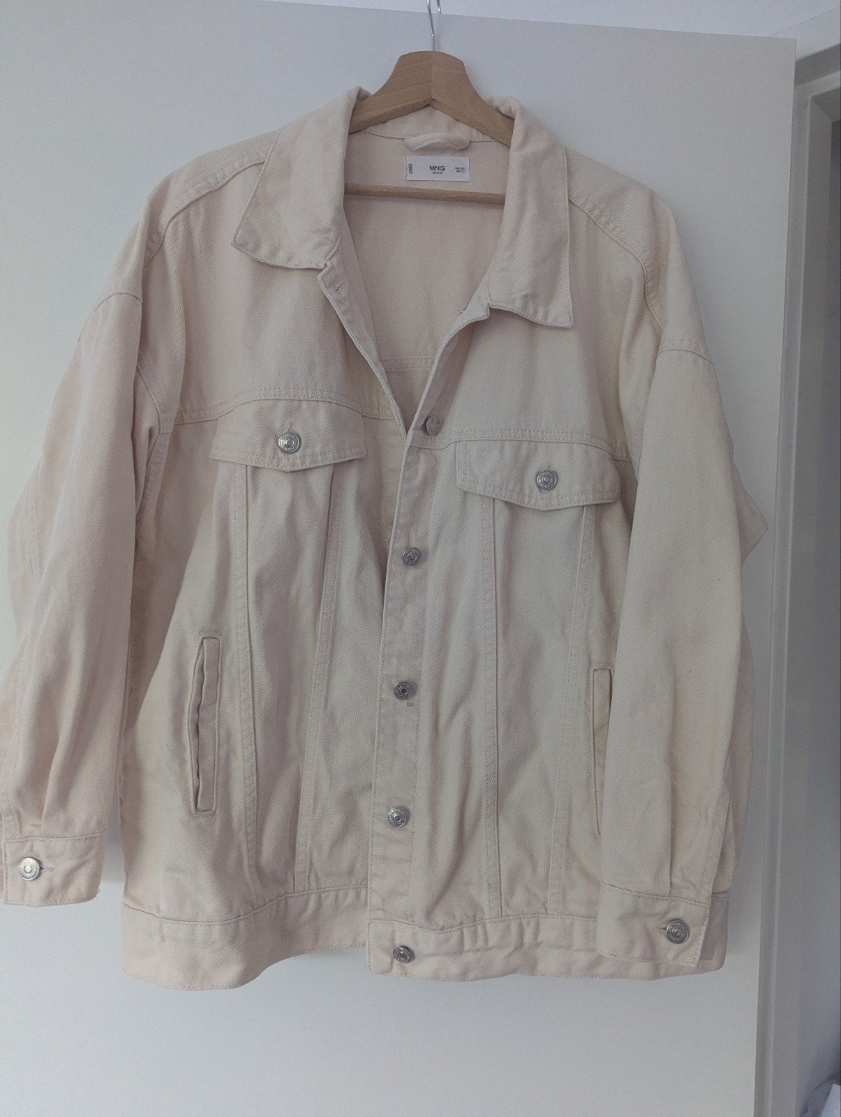 Mango Oversized Denim Jacket - Crème, Mango, Beige, Ophalen of Verzenden, Zo goed als nieuw