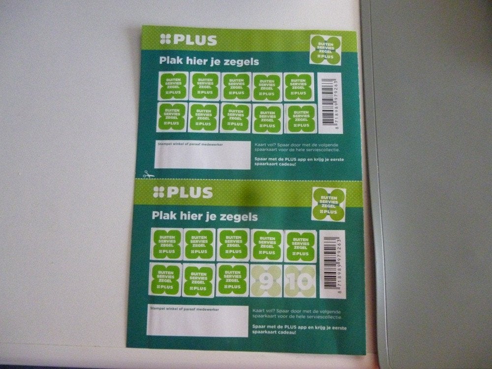Plus buitenservieszegels., Verzamelen, Supermarktacties, Plus, Ophalen of Verzenden