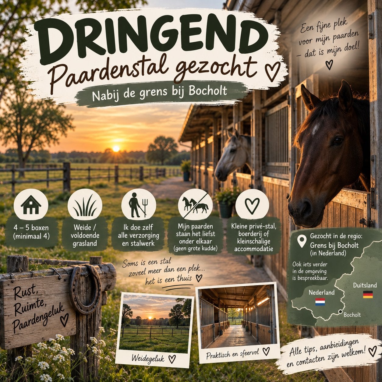 DRINGEND–kleine paardenstal gezocht nabij de grens, Stalling, 4 paarden of pony's of meer