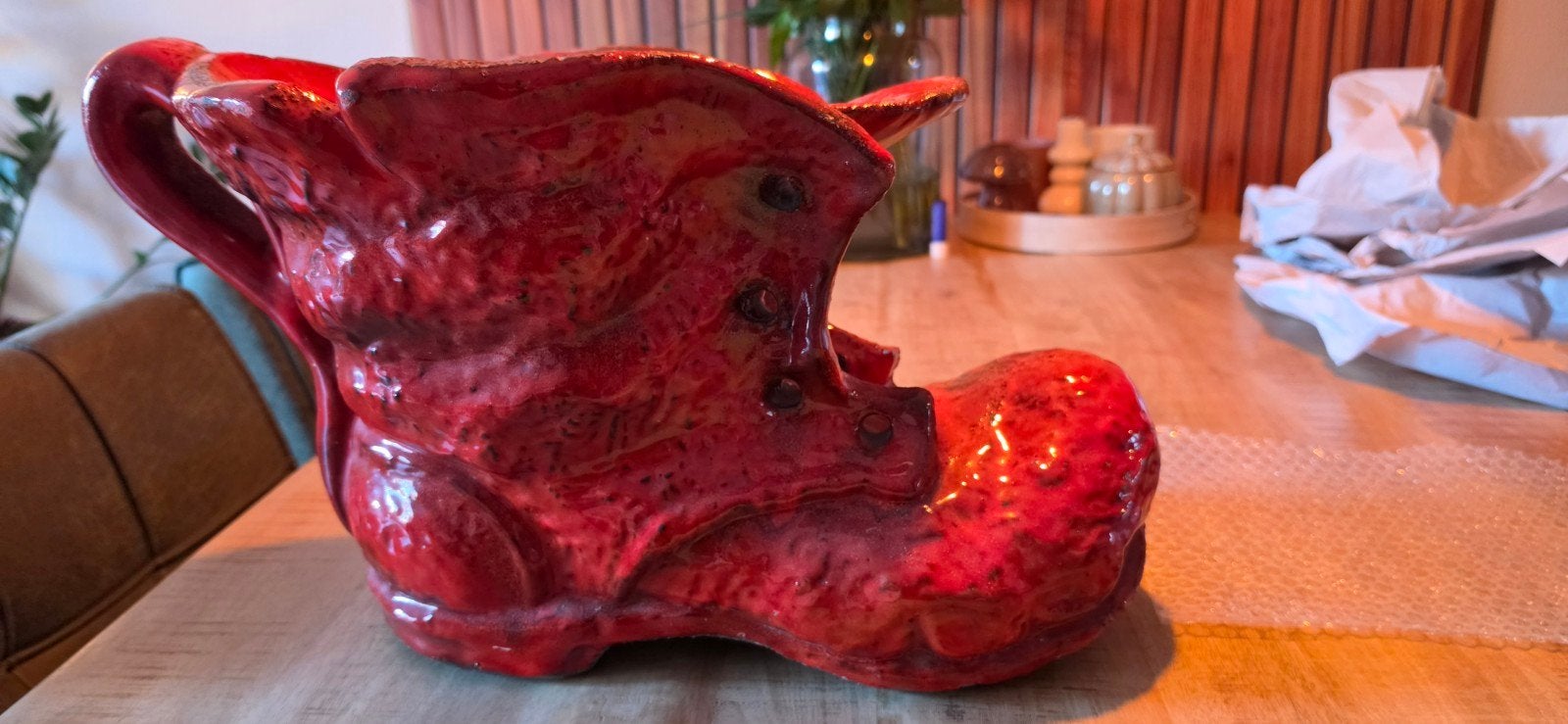 Unieke Rode Keramische Laars Vaas/Bloempot, Ophalen