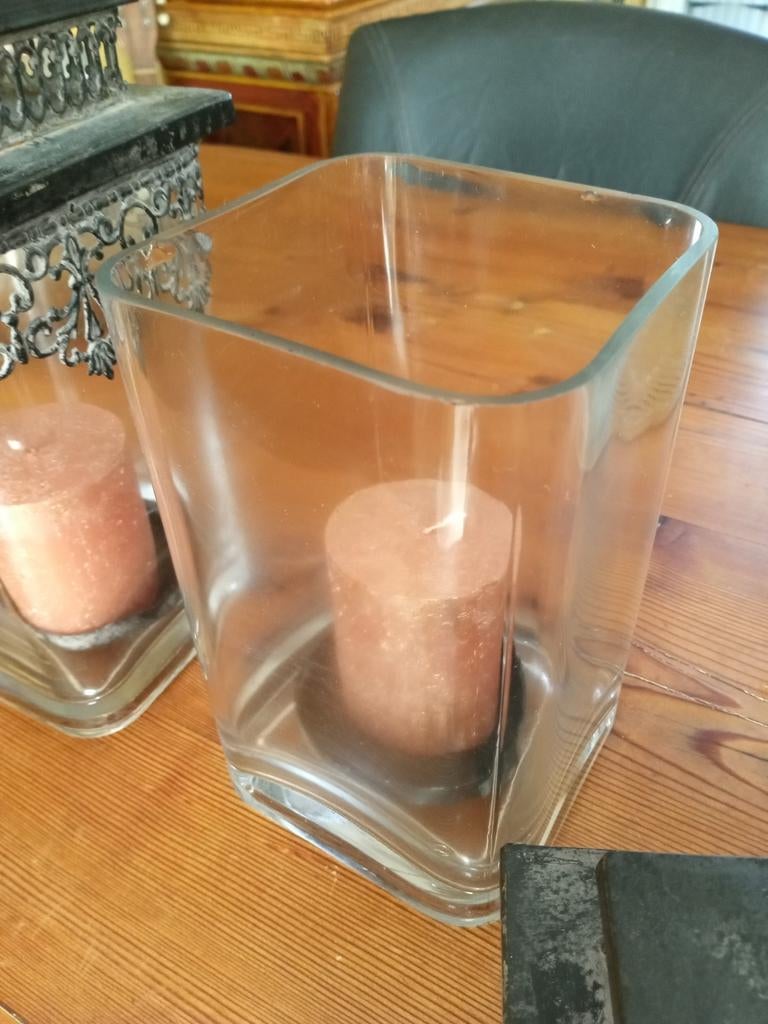 Set 2x Mooie Windlichten met Metalen Deksels, Ophalen of Verzenden