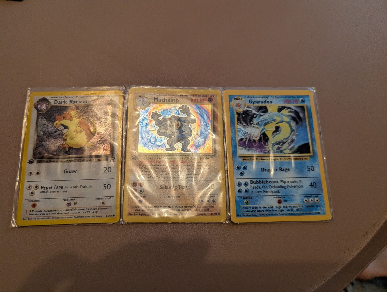 Pokémon kaarten: Dark Raticate, Machamp, Gyarados, Ophalen, Gebruikt, Meerdere kaarten, Foil