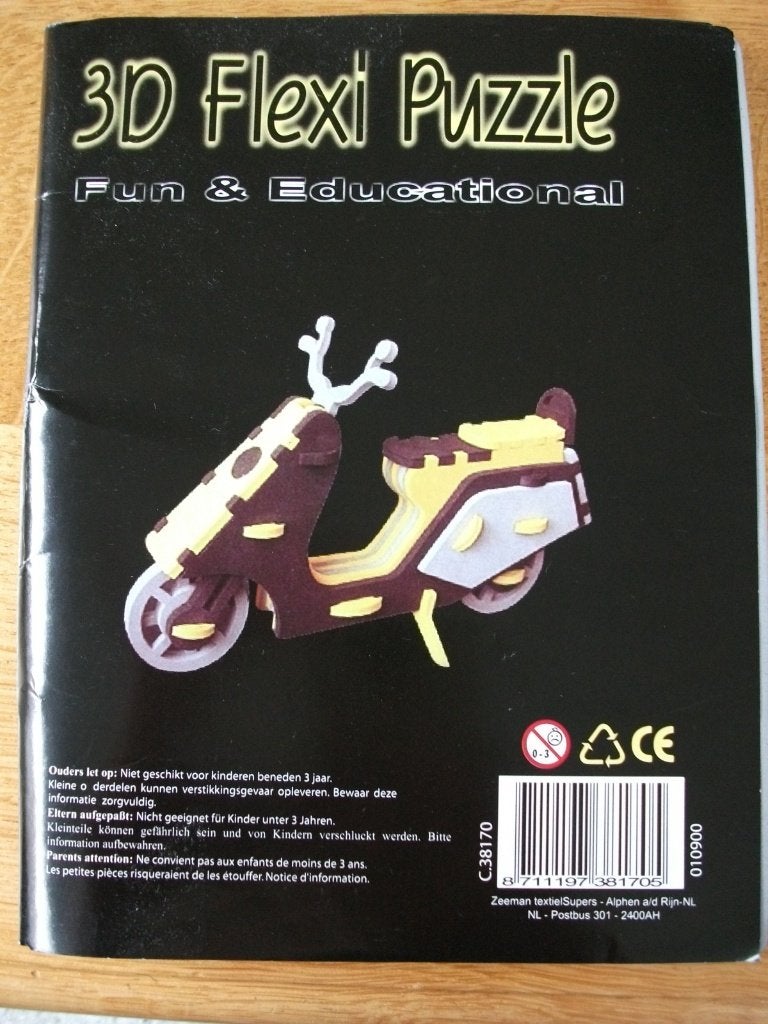 3D Flexi Puzzle Scooter / Motor (van foam) Fun & Educational, Ophalen of Verzenden, Meer dan 50 stukjes, Zo goed als nieuw, 6 jaar of ouder