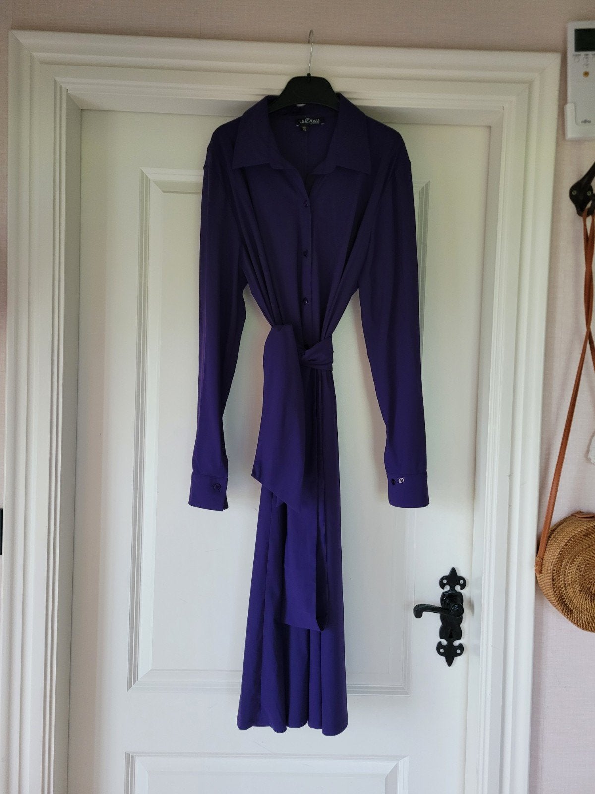 Paarse doorknoopjurk jurk ladress la dress l xl, Verzenden, Paars, Maat 46/48 (XL) of groter, Zo goed als nieuw