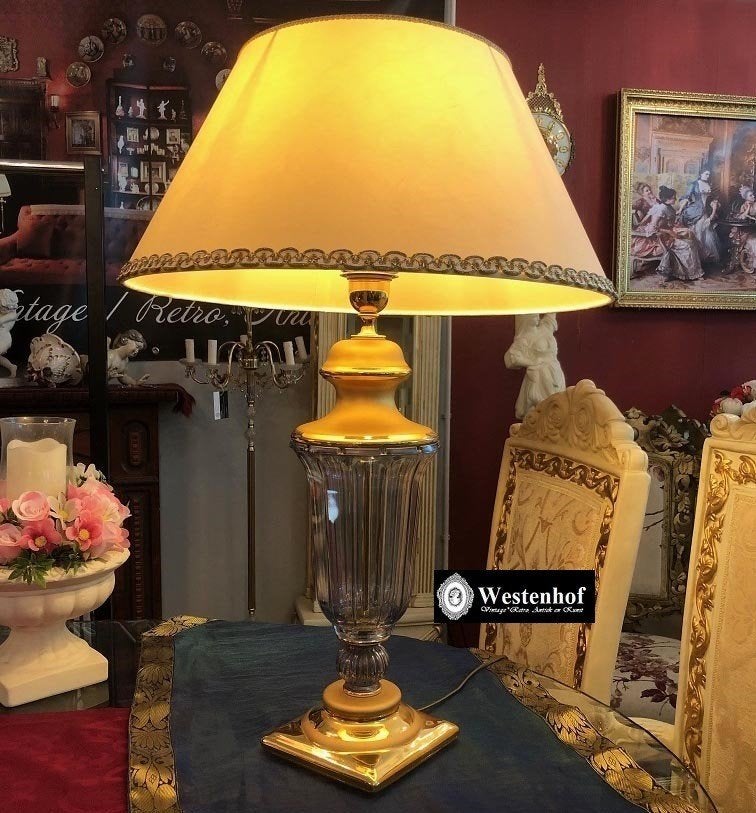 Grote tafellamp brocante Murano glazen lampvoet, Ophalen of Verzenden