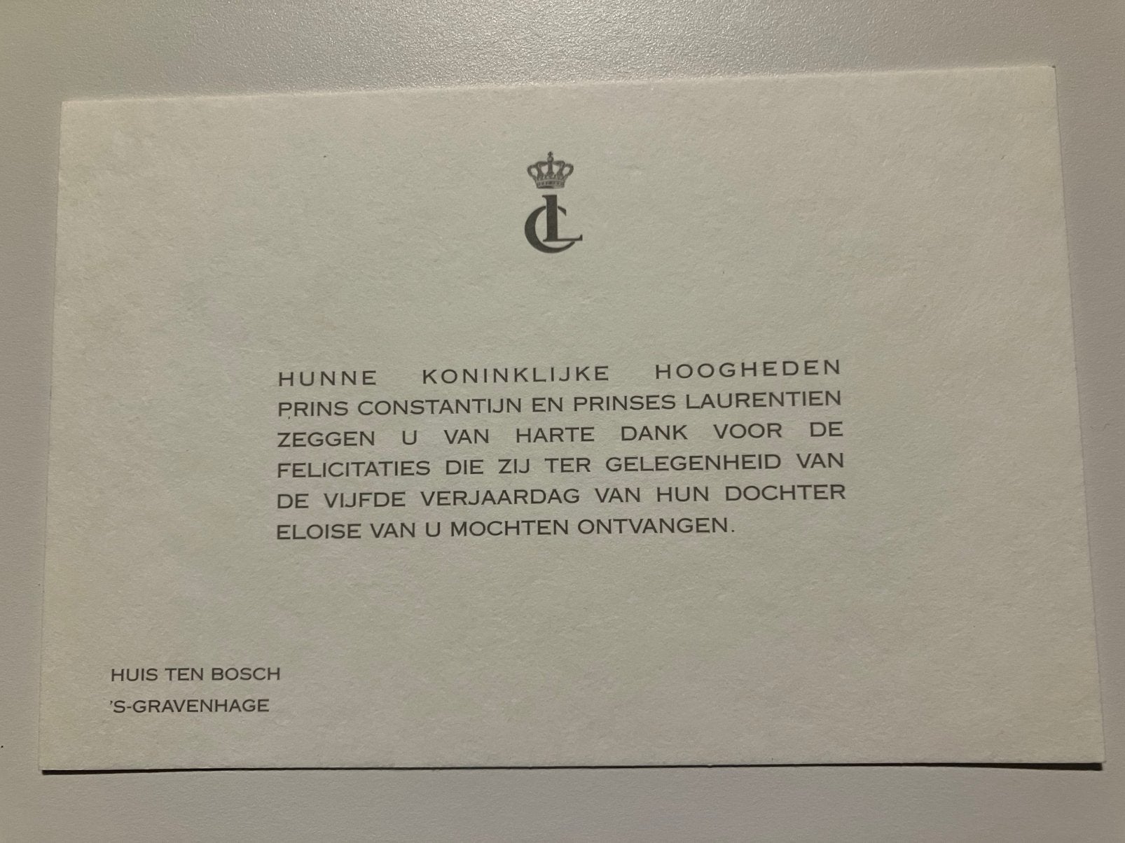 Eloise 5 jaar, dochter van prins Constantijn, Verzamelen, Ophalen of Verzenden, Zo goed als nieuw, Kaart, Foto of Prent