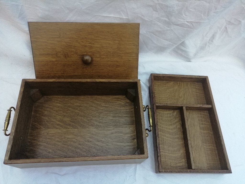 Antiek Eiken Kistje Bewaardoos m. Vakken juwelen accessoires, Ophalen of Verzenden