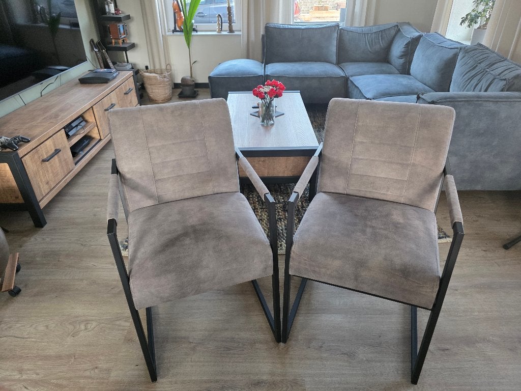 2x Thurso Armstoel eetkamerstoel - Groengrijs - ZGAN, Huis en Inrichting, Ophalen, Twee, Overige kleuren, Zo goed als nieuw