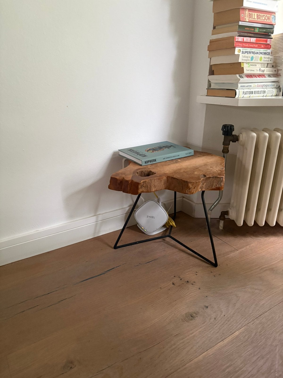 Goossens bijzettafel / boomstamtafel met metalen poten, Ophalen, Rechthoekig, Minder dan 55 cm