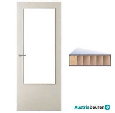 Boarddeur met grote glasopening binnendeur in Stomp, Niet ingevuld, 80 tot 100 cm, Binnendeur, Niet ingevuld