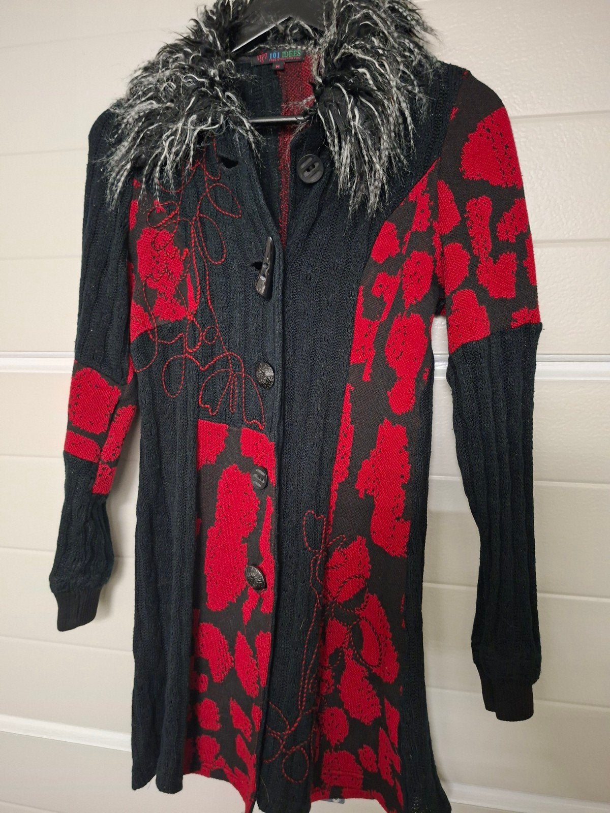 101 Idees vest met bontkraag en bloemenprint - Maat M, Maat 38/40 (M), Zwart, Ophalen of Verzenden, 101 Idees