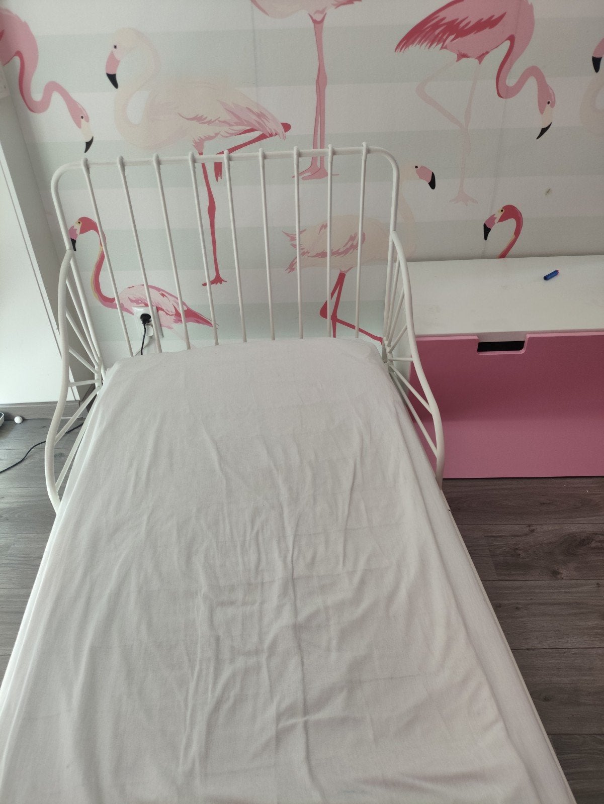 Verstelbaar metalen kinderbed - uitschuifbaar, Eenpersoons, Wit, Ophalen of Verzenden, 80 cm
