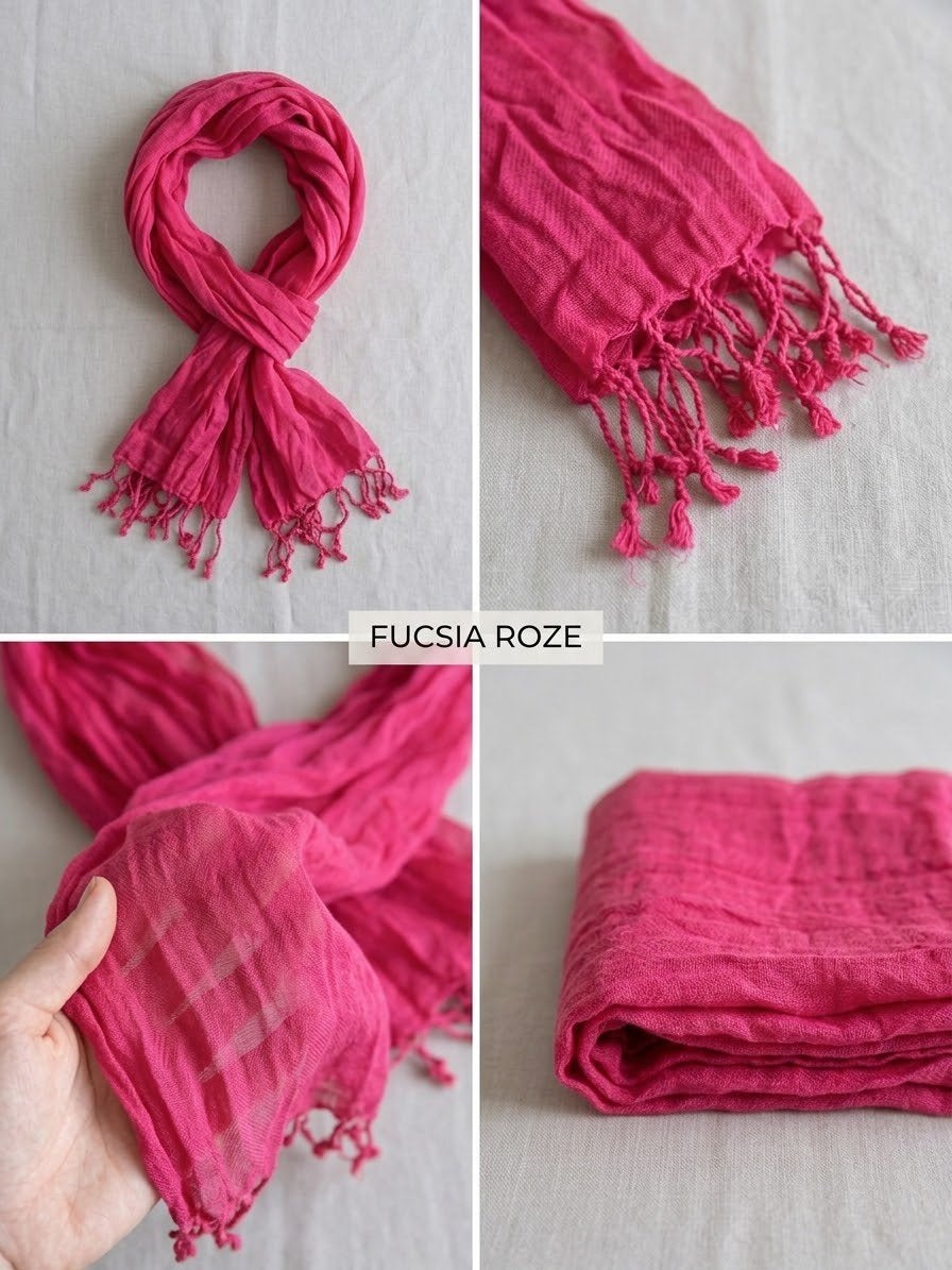 Fuchsia roze sjaal met sierlijke franjes aan de uiteinden, Kleding | Dames, Ophalen of Verzenden, Zo goed als nieuw, Sjaal