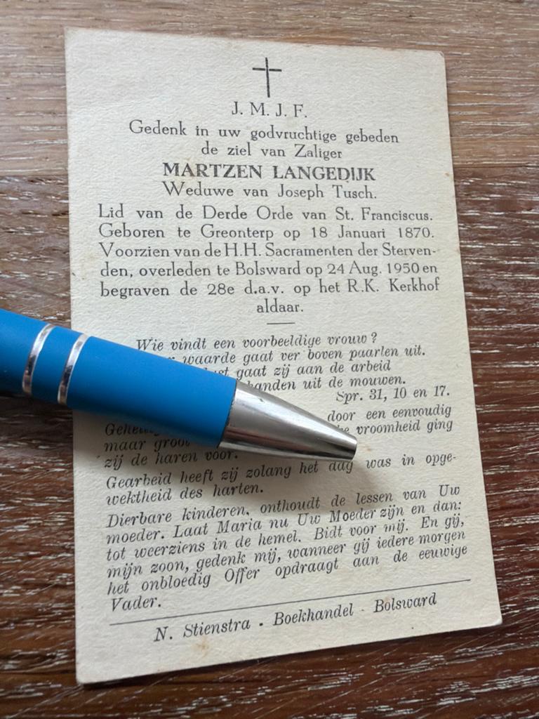 Langedijk Martzen 1870 Greonterp 1950 Bolsward x Tusch -, Ophalen of Verzenden