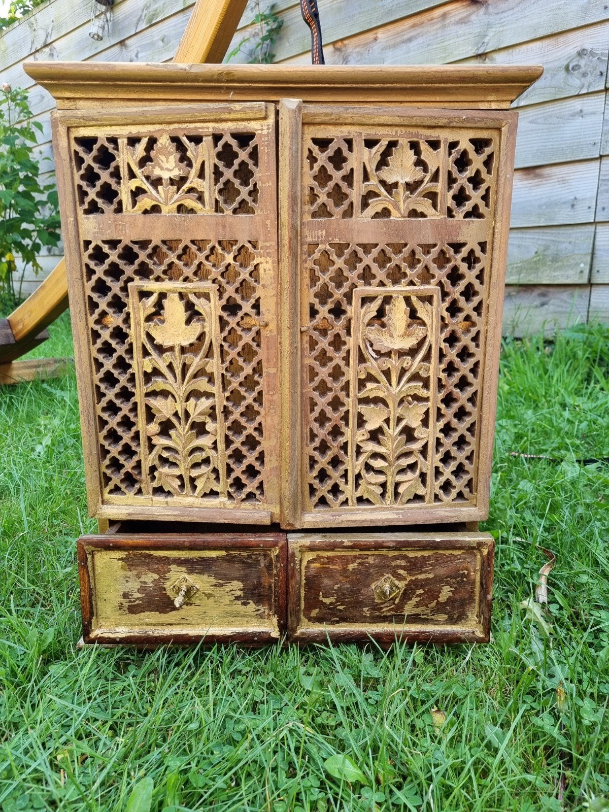 Vintage Indiaas altaar/kastje, hout gesneden mashrabiya, Ophalen of Verzenden