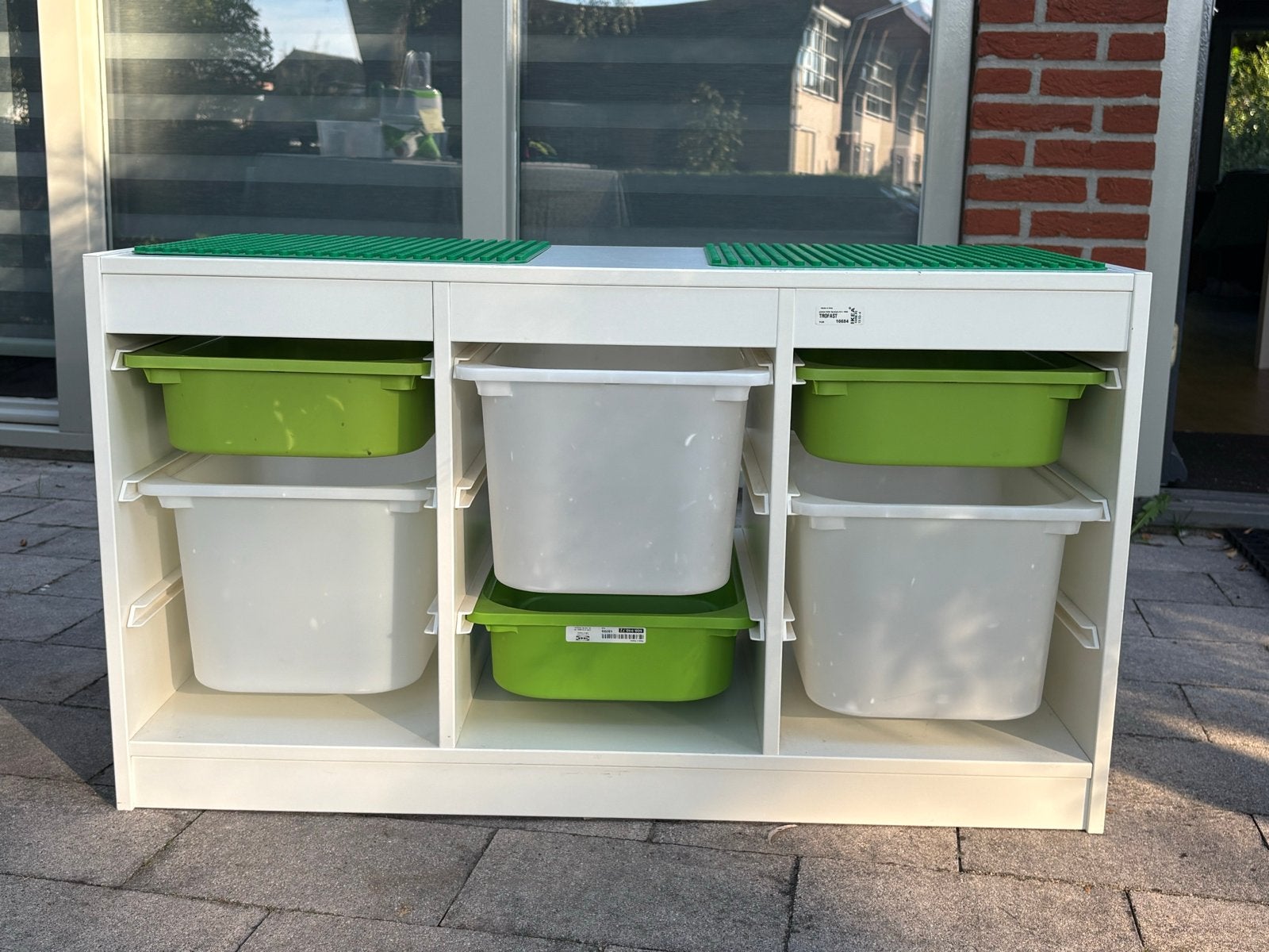 Trofast kast met 3 groene en 3 witte bakken + Duploplaten, Ophalen, Gebruikt, Kast