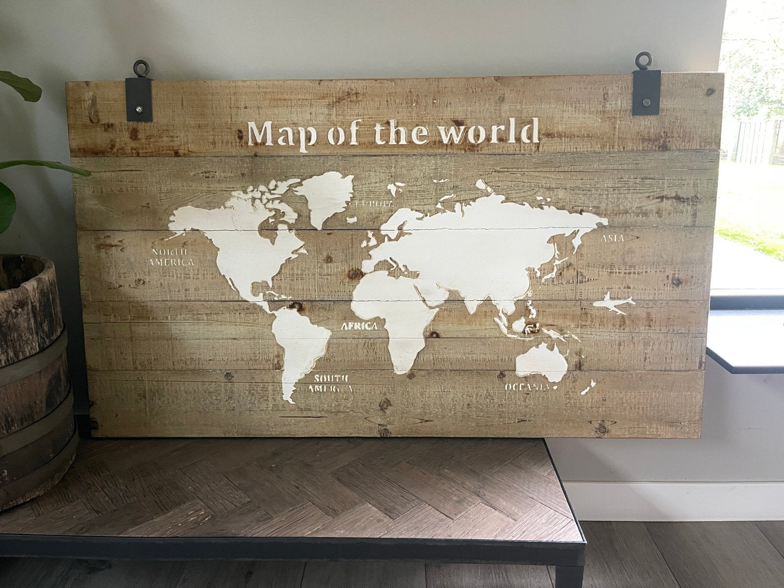 Houten Wereldkaart Wanddecoratie - Vintage Stijl, Gebruikt, Hout, Vintage, Ophalen of Verzenden