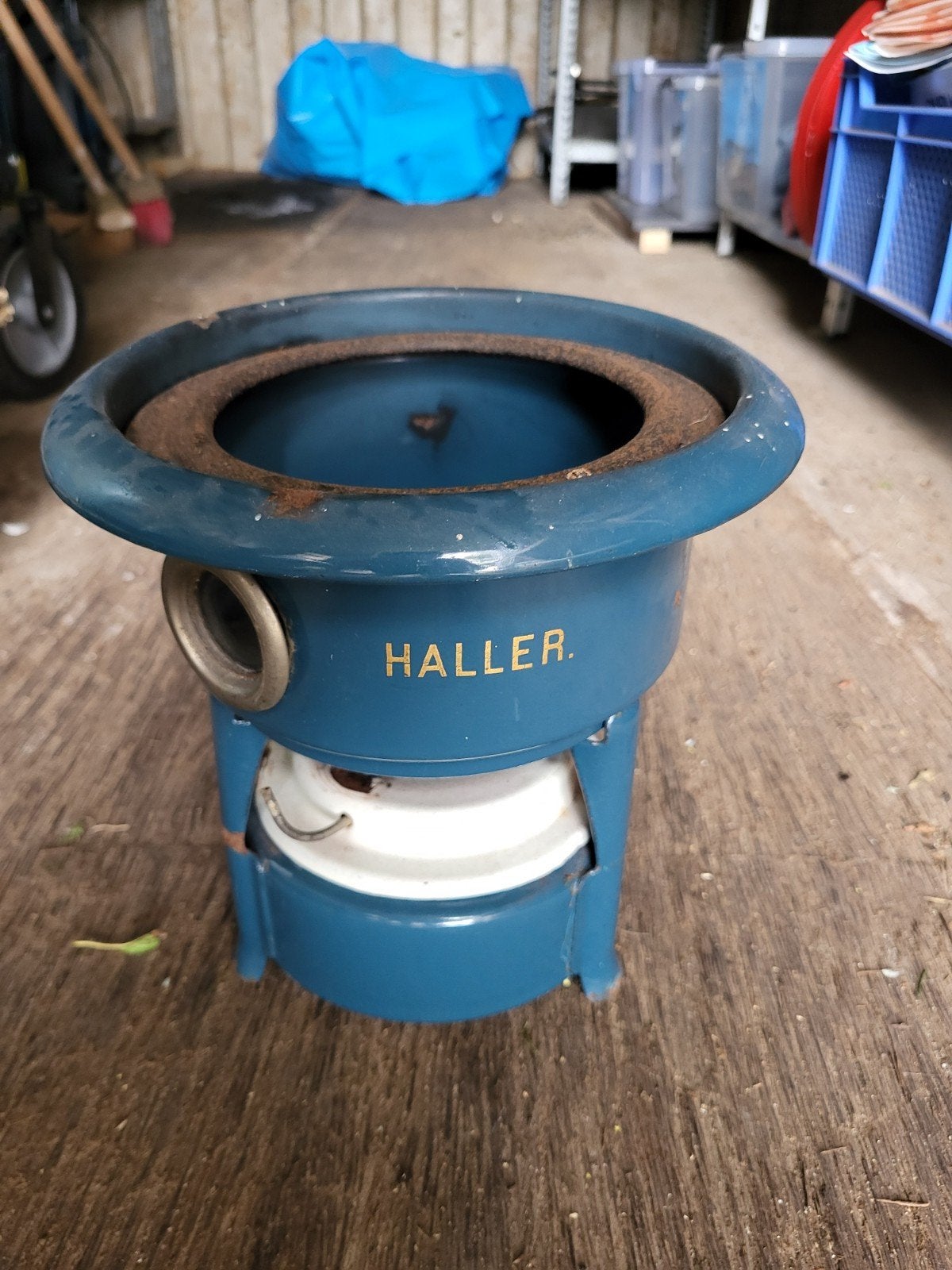 Haller Petroleumstel / Kookstel - Blauw Emaille - 1-Pits, Antiek en Kunst, Ophalen of Verzenden