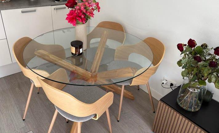 Ronde eettafel -119cm diameter met stoelen, Gebruikt, 100 tot 150 cm, Rond, Ophalen of Verzenden