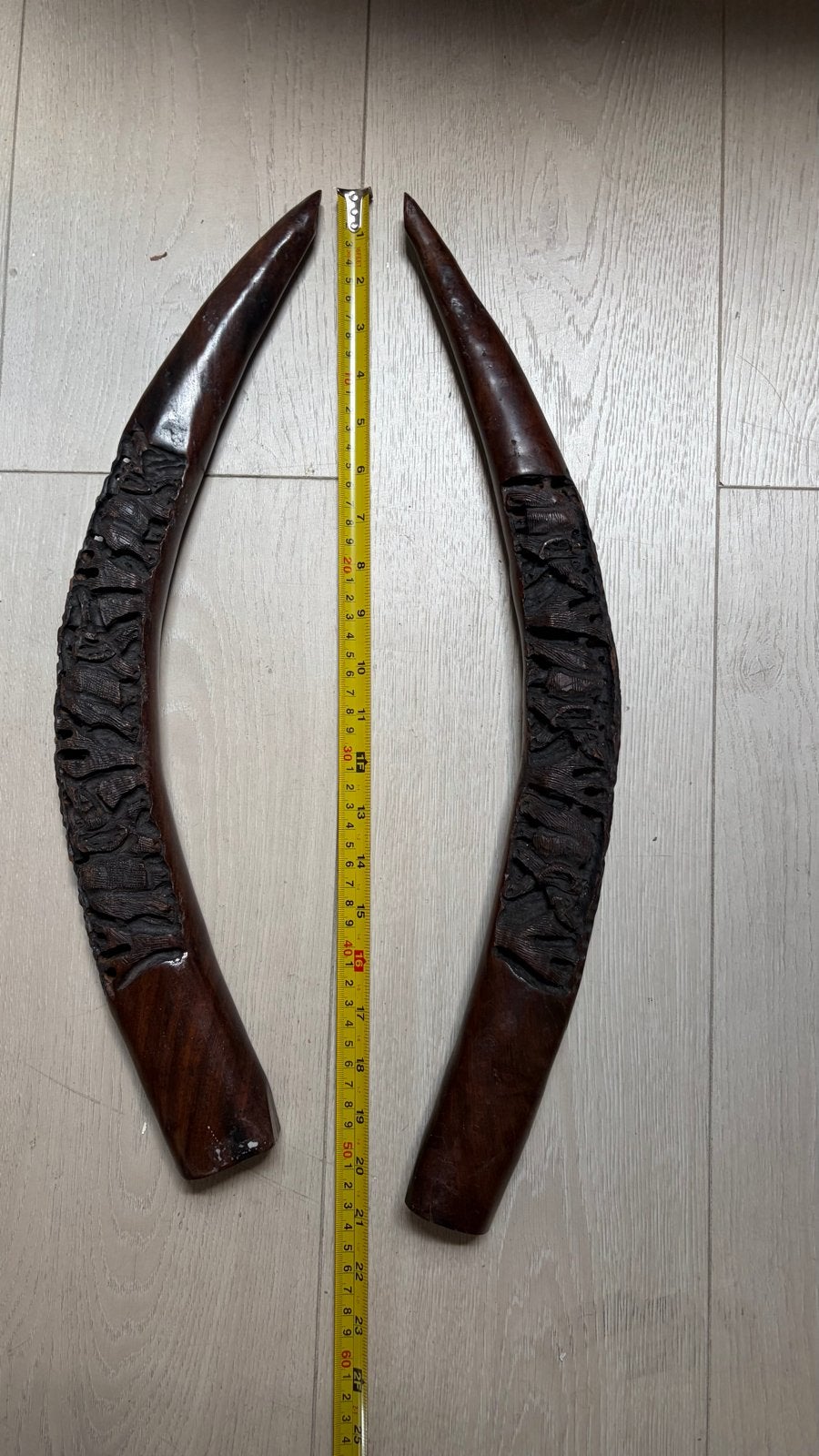 Decoratieve hoorns, handgesneden, 50cm lang, Antiek en Kunst, Ophalen of Verzenden