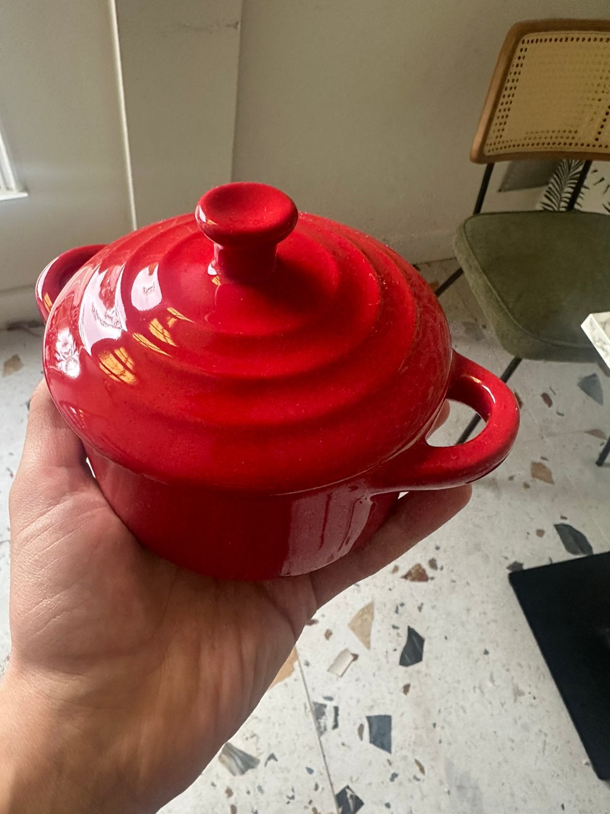 Mini Keramische Ovenschaal met Deksel, Ophalen of Verzenden, Zo goed als nieuw, Overige materialen