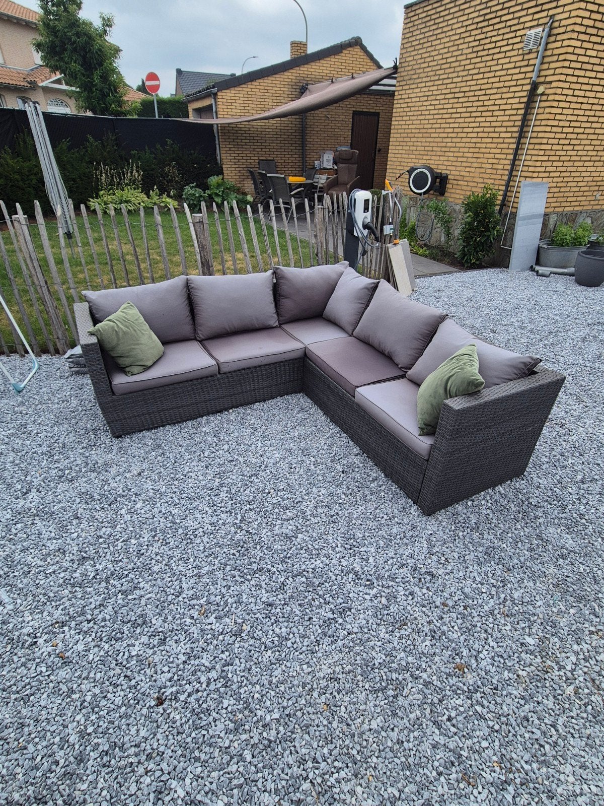 Comfortabele Wicker Loungeset - Hoekbank met Kussens, 5 zitplaatsen, Gebruikt, Ophalen of Verzenden, Loungeset