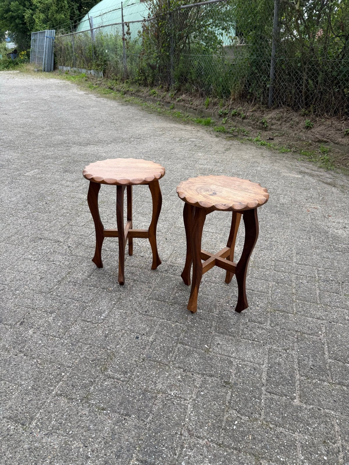 Set van 2 handgemaakte Zuid-Afrikaanse bijzettafels, Ophalen, Minder dan 45 cm, Minder dan 55 cm, Gebruikt