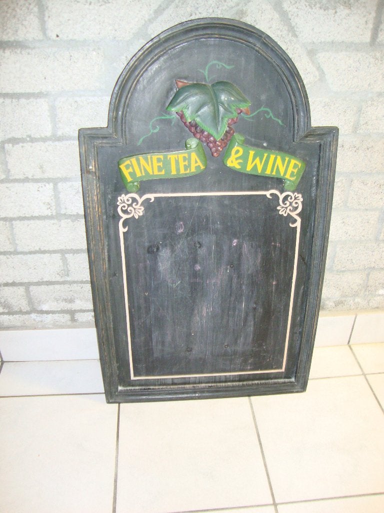 Vintage krijtbord 'Fine Tea & Wine', Antiek en Kunst, Ophalen