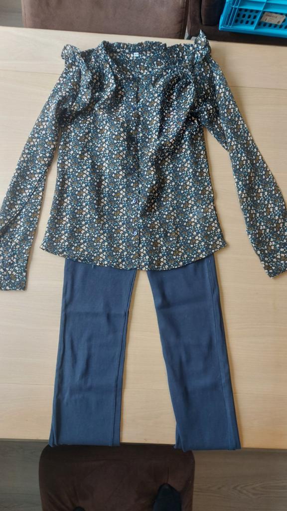 Leuk setje: bloesje met bloemenprint blauwe broek 158/164  v, Kinderen en Baby's, Kinderkleding | Maat 158, Gebruikt, Meisje, Ophalen of Verzenden