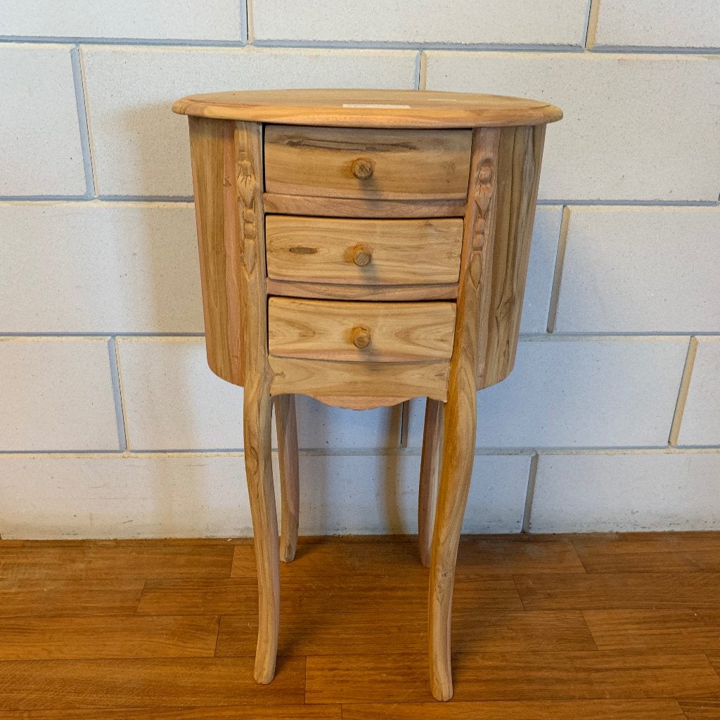 ladekastje teak - ovaal met 3 lades - Gratis bezorgd, TTM Wonen, Meubels – (Perzische) Tapijten en Woonaccessoires, Minder dan 50 cm