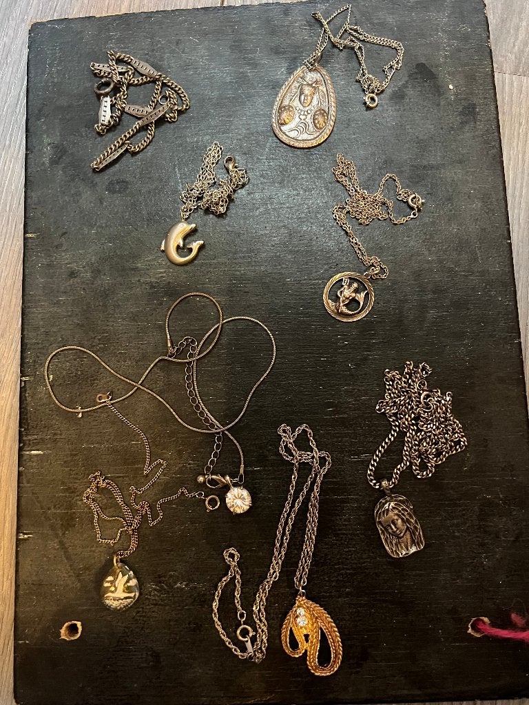 Lotje verzilverde kettinkjes ketting hangers Aurora borealis, Met kristal, Overige materialen, Ophalen of Verzenden, Zo goed als nieuw
