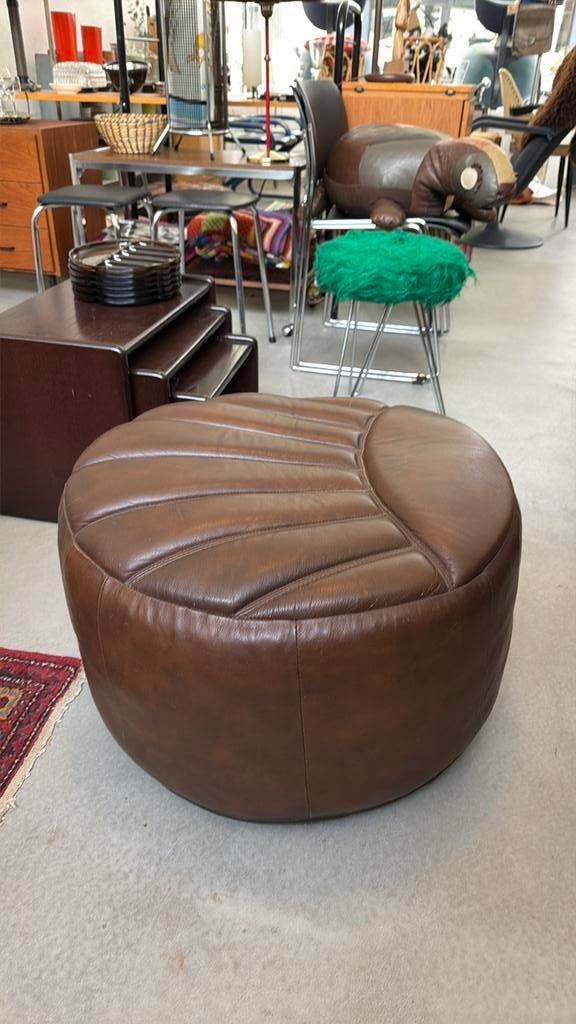Vintage leren poef, hocker, Ophalen, Gebruikt, I, I