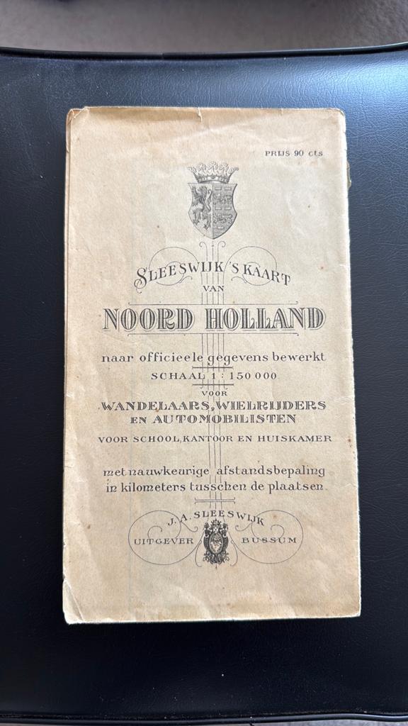 Sleeswijk's Kaart van Noord-Holland (oud), Gelezen, Ophalen of Verzenden, Landkaart, 1800 tot 2000