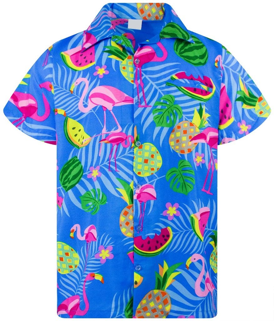 Blauw flamingo hawaii overhemd (heren mannen zomer shirt), Verzenden, Nieuw, Blauw, Overige halswijdtes