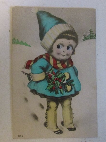 antieke kerstkaart meisje met googley eyes 1926, Verzenden