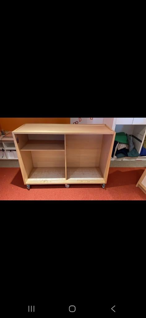 Houten verrijdbaar opbergmeubel met vakken, Ophalen of Verzenden, Gebruikt
