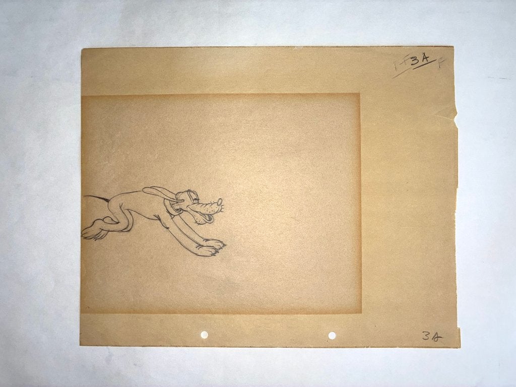 Disney originele animatie tekening Pluto uit 1933, Ophalen of Verzenden, Goofy of Pluto, Gebruikt, Pen, Potlood of Stift