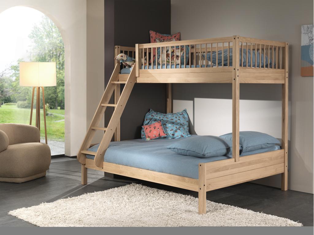 Forrest Oak 3-persoons stapelbed - 90x200 / 140x200 - Massie, Niet ingevuld, Niet ingevuld, Niet ingevuld